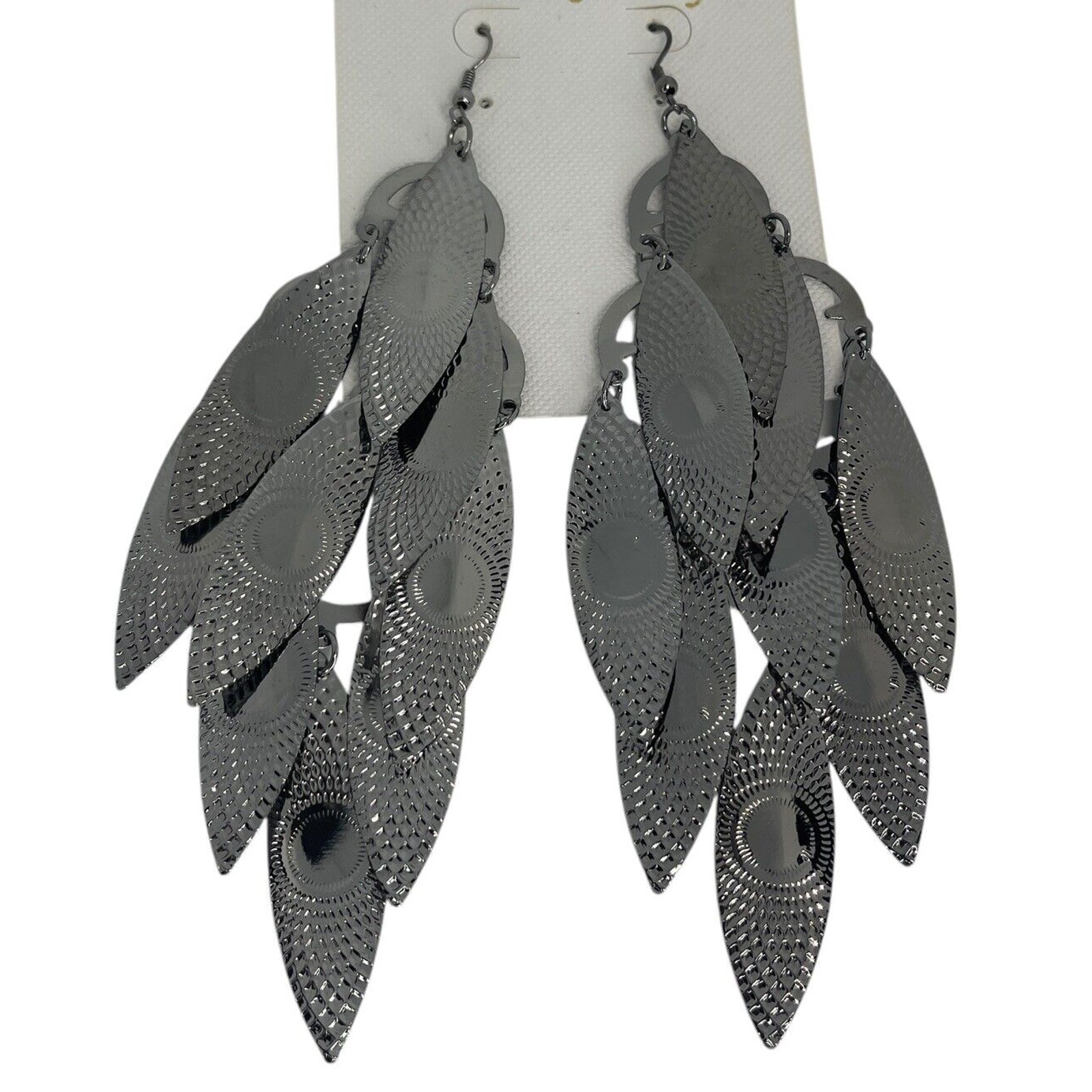 Black Tone Statement Earrings Leaf Drop Floral Dangle Style Intricate Fashion
